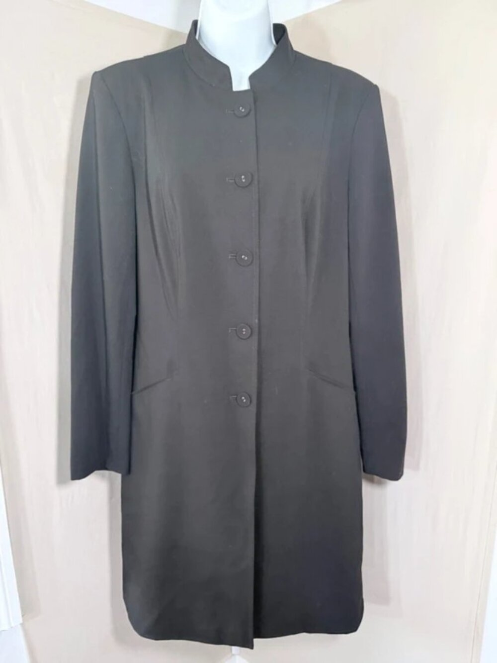 Worthington Works Black Stand Collar Long Stretch Blazer Coat Women’s Size 8